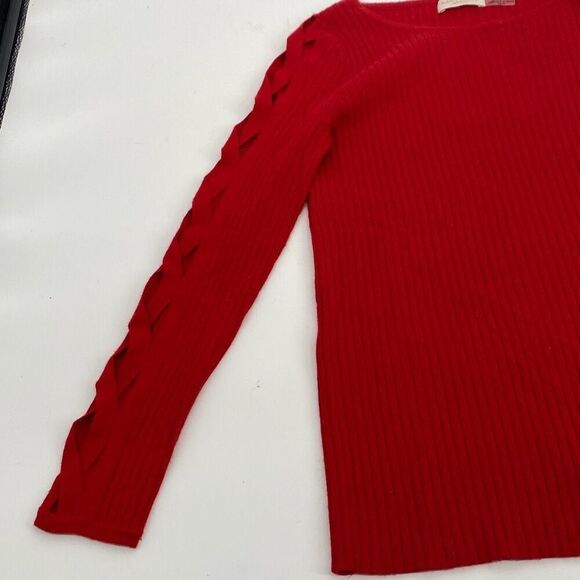 Ramy Brook XS Kimila Pullover Sweater Lattice Criss-Cross Arm Cashmere Blend Red - Picture 6 of 13